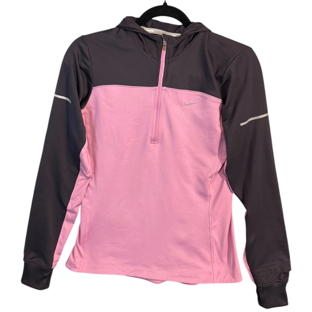 Nike Running Dri-FIT Half Zip Hoodie Pink Grey Colorblock Womens Sz S Activewear